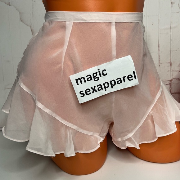 VS XS S M L XL SHEER RUFFLES CHIFFON SLEEP SHORTS PAJAMAS LOUNGE BUTTONS PINK - Picture 1 of 3